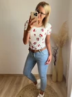 CHERRY Bordázott Rövid Ujjú Felső