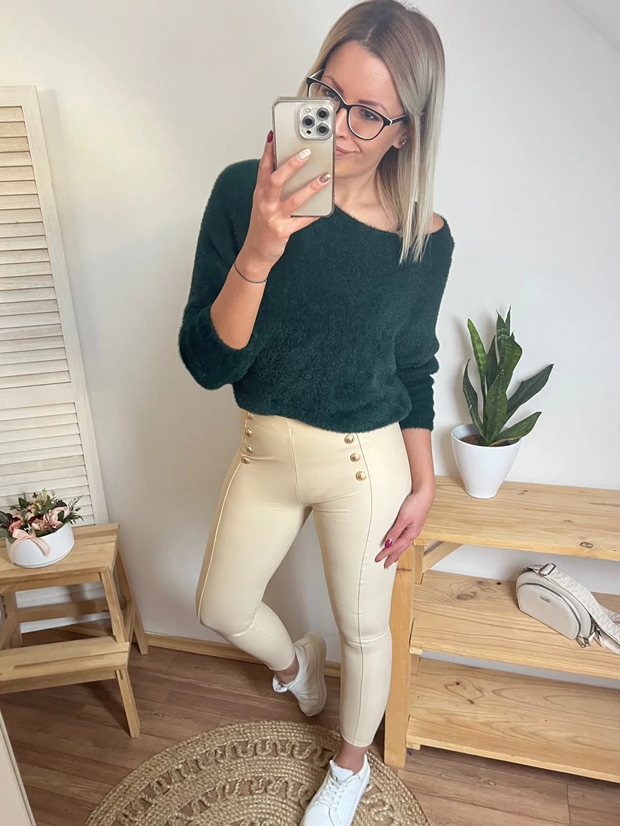 TAMIRA Bőrhatású Leggings -Gombokkal