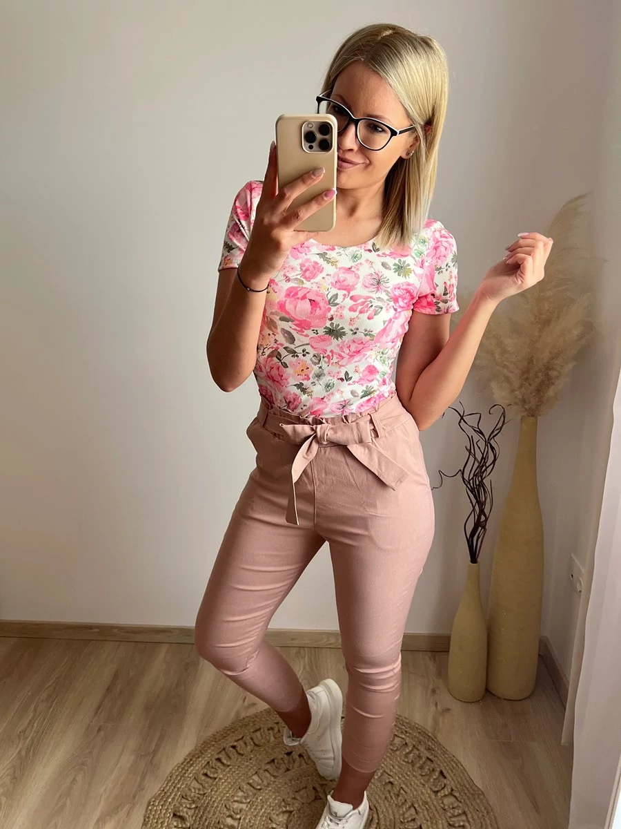 ROSE Bordázott Rövid Ujjú Felső