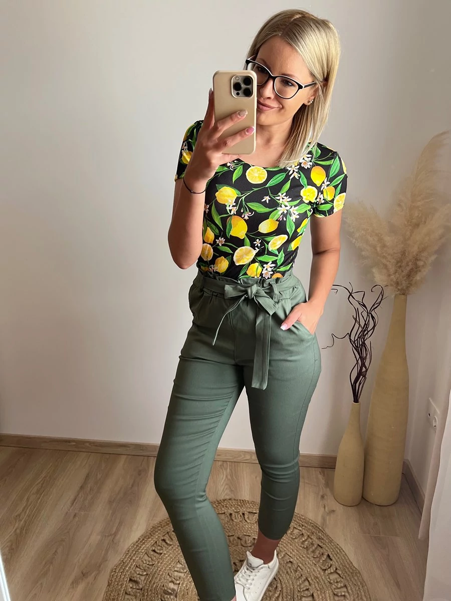 LEMON Bordázott Rövid Ujjú Felső