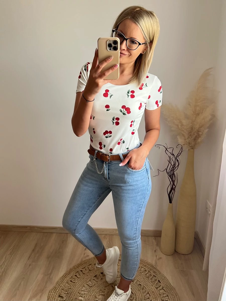 CHERRY Bordázott Rövid Ujjú Felső